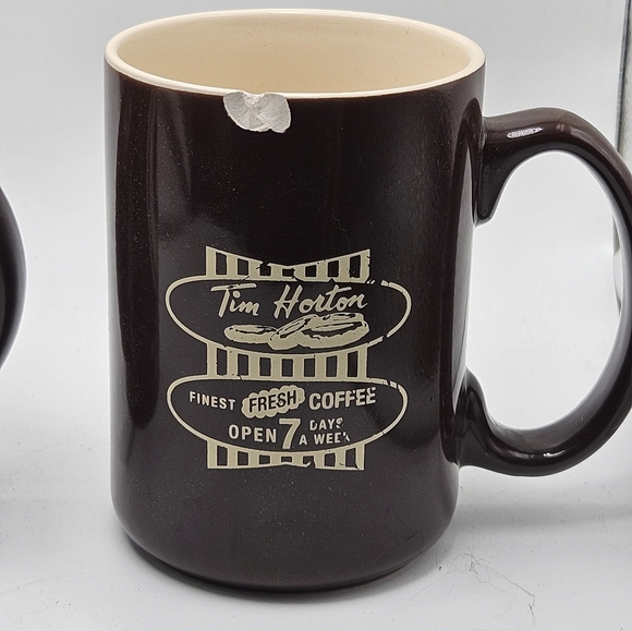 Two Brown Tim Hortons Coffee Cups one is flawed with a chip - Picture 2 of 6